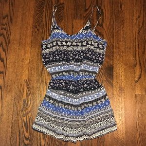 Blue and White Printed Romper